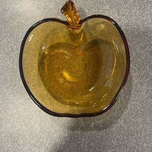 Amber Glass Apple-Shaped Bowl